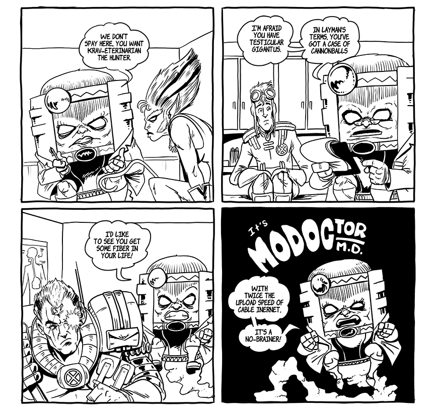 bryankellydraws's tweet photo. MODOCtor #25: the X-force edition. Can there be too much MODOCtor in the world? I don't know, but I'm going to find out.
#modoctor #modok #comic #webcomic https://t.co/Y7GxM5RrTo