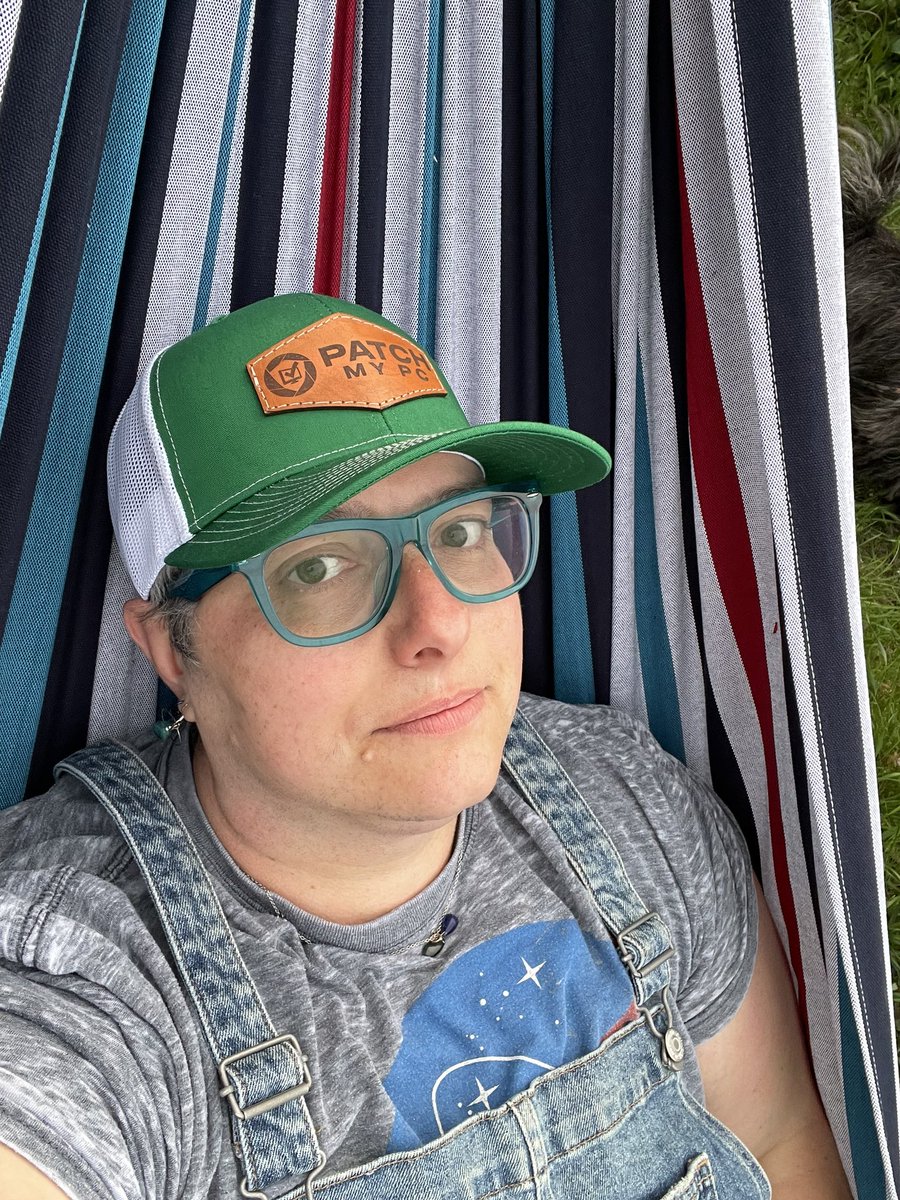 ameliasprout's tweet photo. Ok, my kids hate the @PatchMyPC  hat, but I sorta love it. And it works better than my usual style with my giant middle aged progressive glasses. https://t.co/X7k9YZ2WGG