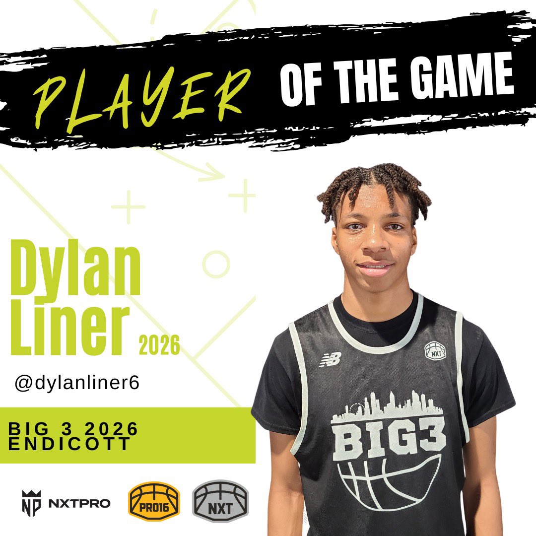 PRO16/NXTPRO League (@pro16league) on Twitter photo PLAYER OF THE GAME.
Dylan Liner (2026) for BIG 3 2026 Endicott
<a href="/dylanliner6/">Dylan Liner</a>
<a href="/BIG3_AAU/">Big 3 Basketball</a>
#POG #NXTSESSION8 PLAYER OF THE GAME.
Dylan Liner (2026) for BIG 3 2026 Endicott
<a href="/dylanliner6/">Dylan Liner</a>
<a href="/BIG3_AAU/">Big 3 Basketball</a>
#POG #NXTSESSION8