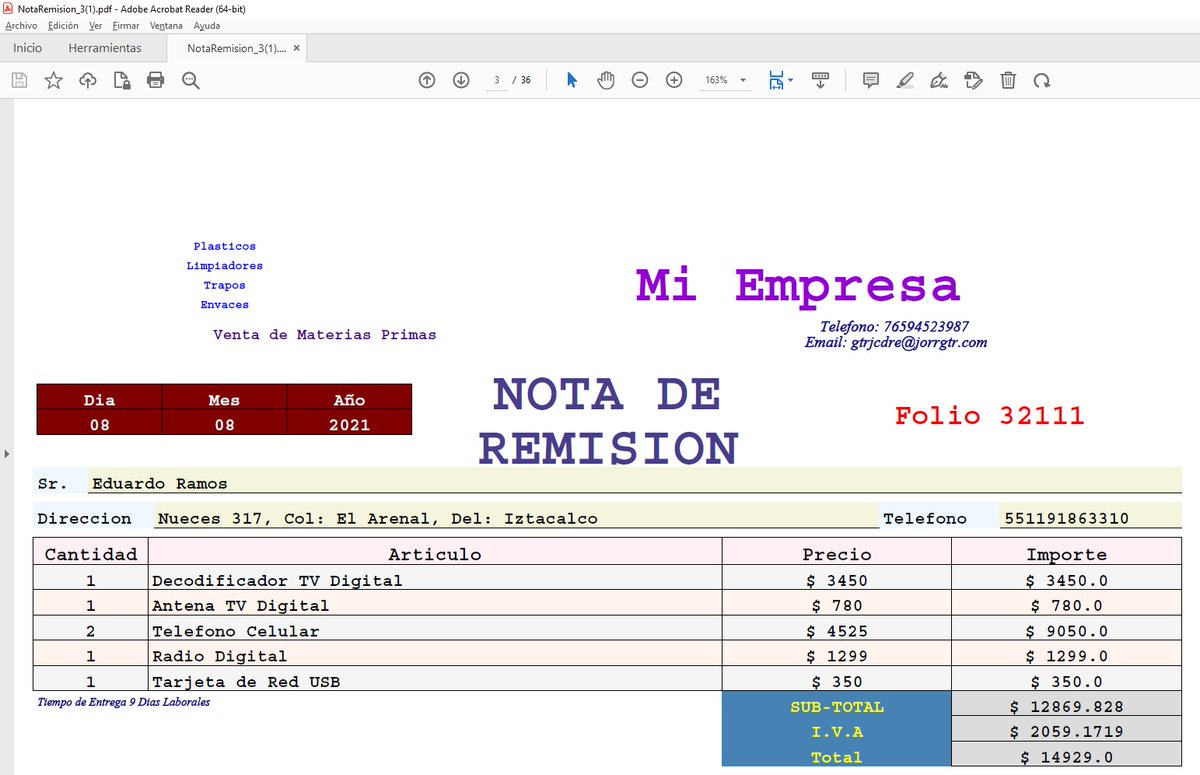 ReportesPdf's tweet photo. 36 Diseños de Nota de Remision ( Plantilla 3 ) en #PDF que pueden cargar datos de varios Origenes de Datos #XML #HTML #JSON #XLS Generados por aplicacion #Java

https://t.co/lTudLgfwkf

en el link ejemplo del formato de los archivos y programa #Java de demostracion https://t.co/kGdhcmHEcd