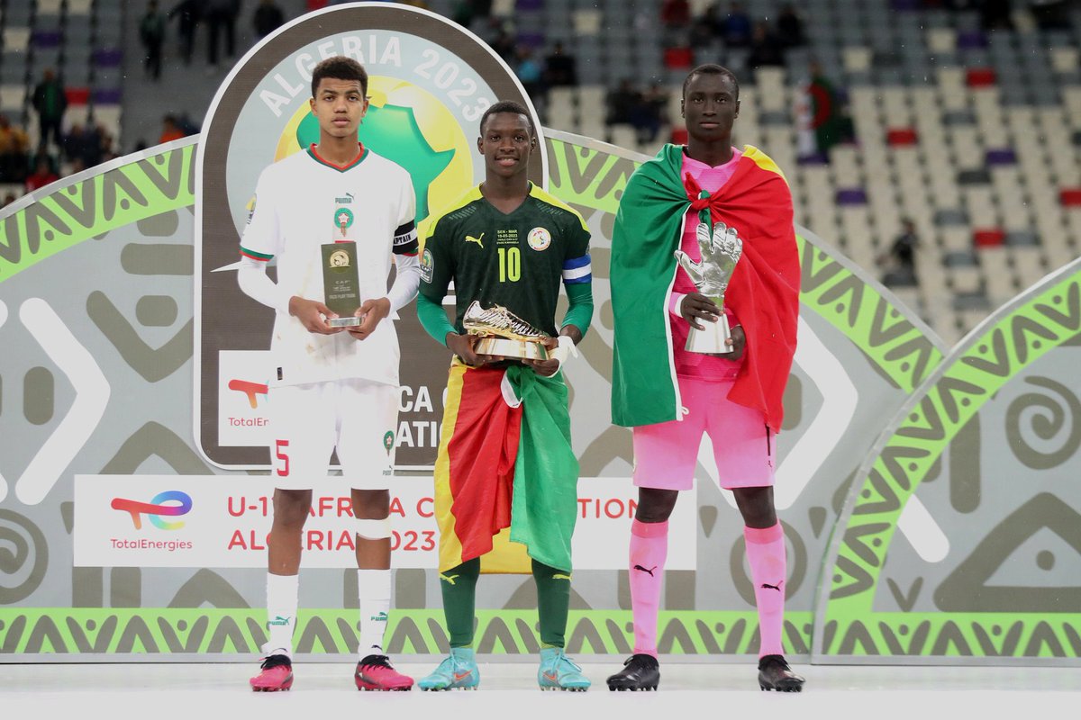 Félicitations à nos joueurs Amara Diouf et Serigne Diouf, respectivement élus meilleur buteur ⚽️ et meilleur gardien 🧤 de la CAN des moins de 17 ans, Algérie 2023. #RaisingStars 💫