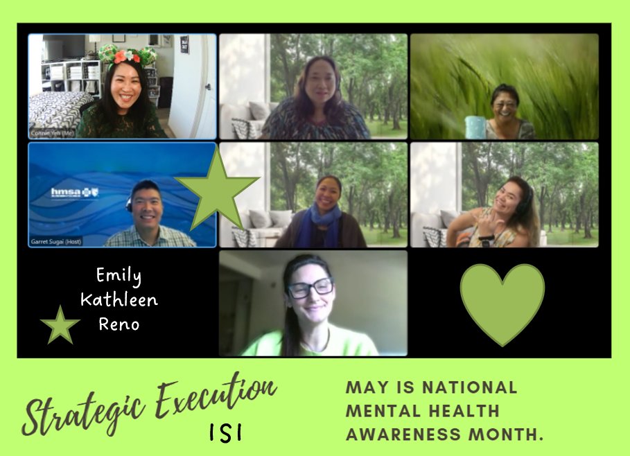 hmsahawaii's tweet photo. May is National #mentalhealthawareness Month, and green is the national color of mental health acceptance, representing hope, strength, support, and encouragement for people who live with mental illness. Mahalo to #teamhmsa for raising awareness about mental health. ๐ https://t.co/7eeMi5D9EC