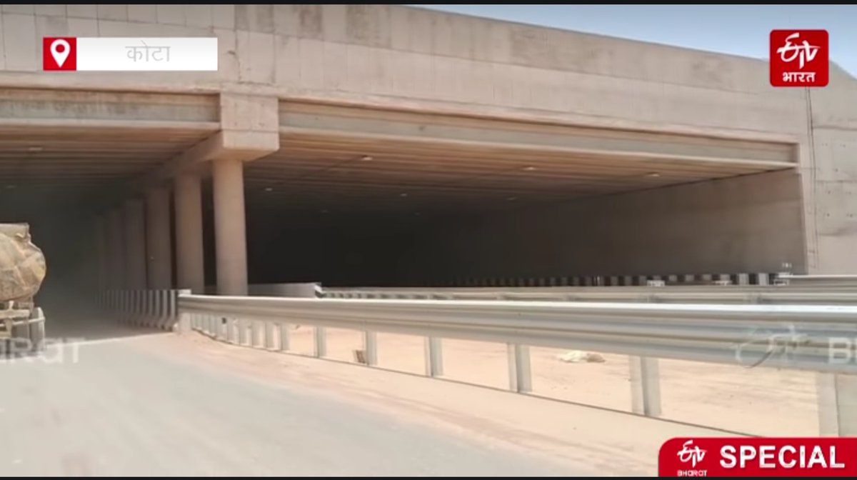 Delhi-Mumbai expressway. 
Sohna-Vadodara section.
Pkg 11- L&T-Rajasthan.
5 continous animal overpasses of 500m each with combined length of section(3.4 kms) in Lakheri.It lies near Ramthambore forest area .
📷 ETV Rajasthan