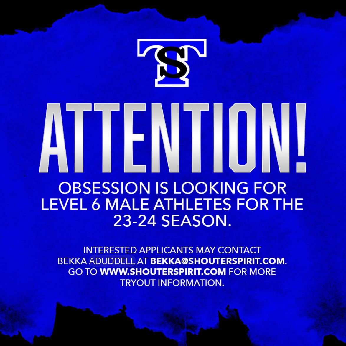 twistandshout1's tweet image. We’ve got some exciting news… Obsession is going COED! We’re looking for Level 6 Male athletes to join us this season! Interested applicants can email Bekka at bekka@shouterspirit.com! 💙 #obsession #coed #tryouts #shouterspirit