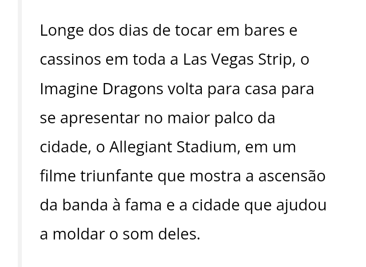topidbr's tweet photo. O documentário 'Imagine Dragons Live In Vegas', além de exibir o show no Allegiant Stadium, contará com entrevistas exclusivas com os integrantes da banda.

Eles falarão sobre a evolução do Imagine Dragons, incluindo seus altos e baixos. Confira a sinopse do filme logo abaixo! 🎥 https://t.co/JFp49Yzk1x