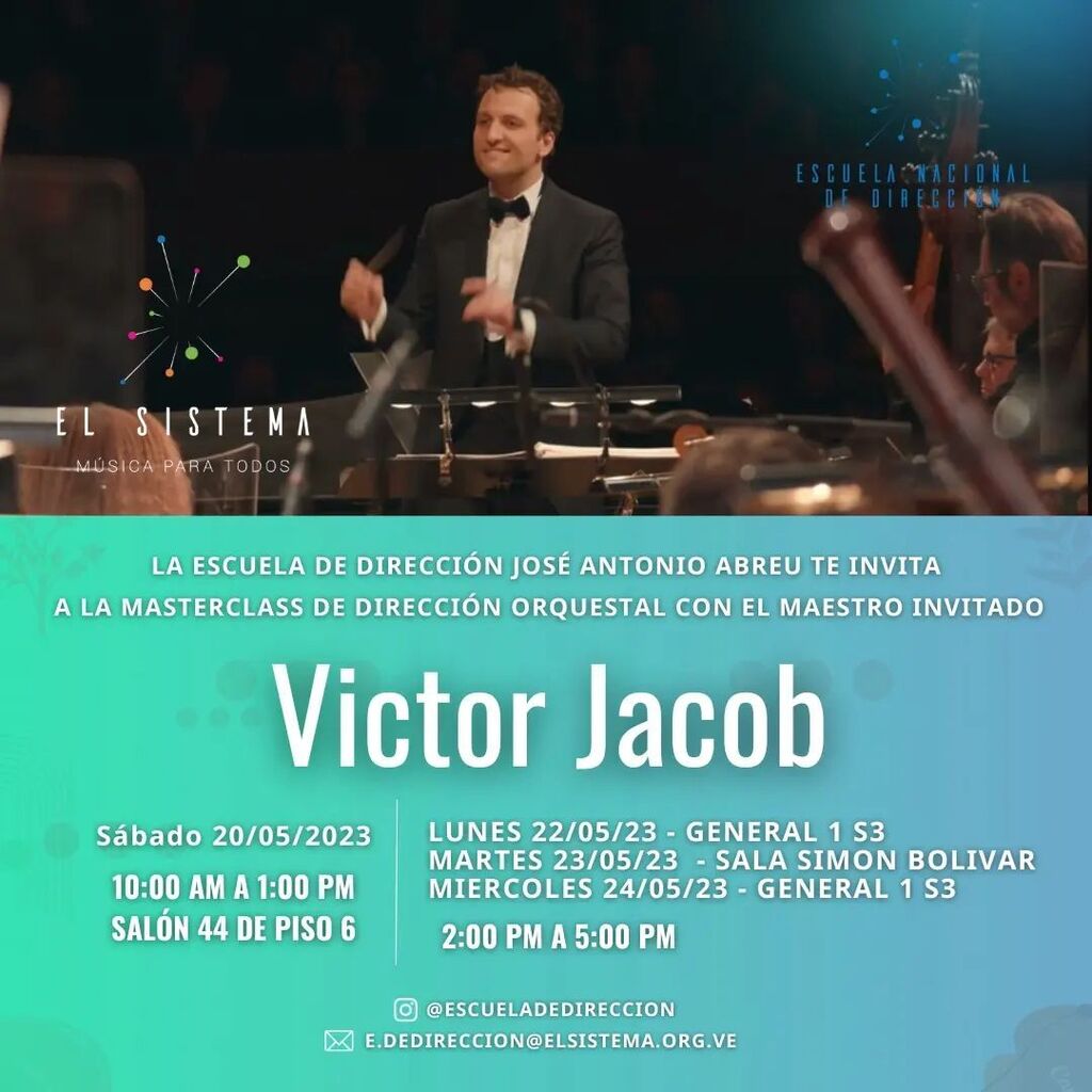 Hoy tuvimos el gran placer de ver la primera clase magistral con el maestro invitado de orígen francés Víctor Jacob.

Mañana sábado tendremos el segundo encuentro, y a partir de la próxima semana contaremos con la Orquesta Juvenil de Caracas bajo la batu… instagr.am/p/CsciHewtvUE/