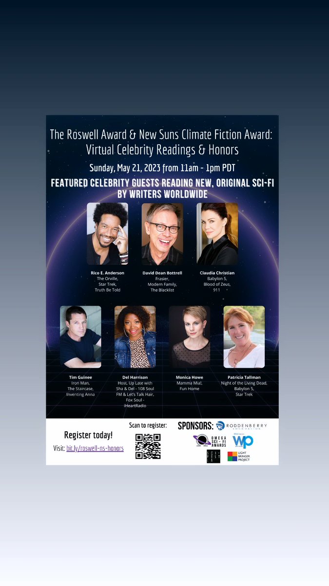 IAmRicoAnderson's tweet image. Excited to co-host w/ @tamarakrinsky the Tomorrow Prize + Green Feather Award Ceremony for the @omegascifiawards this Saturday, May 20th with celeb readers:

•@iamricoanderson
•@jasikaistrycurious 
•@philanthonyrod 
•@leilanishiu 
• @pjsactor
• @amy.tolsky