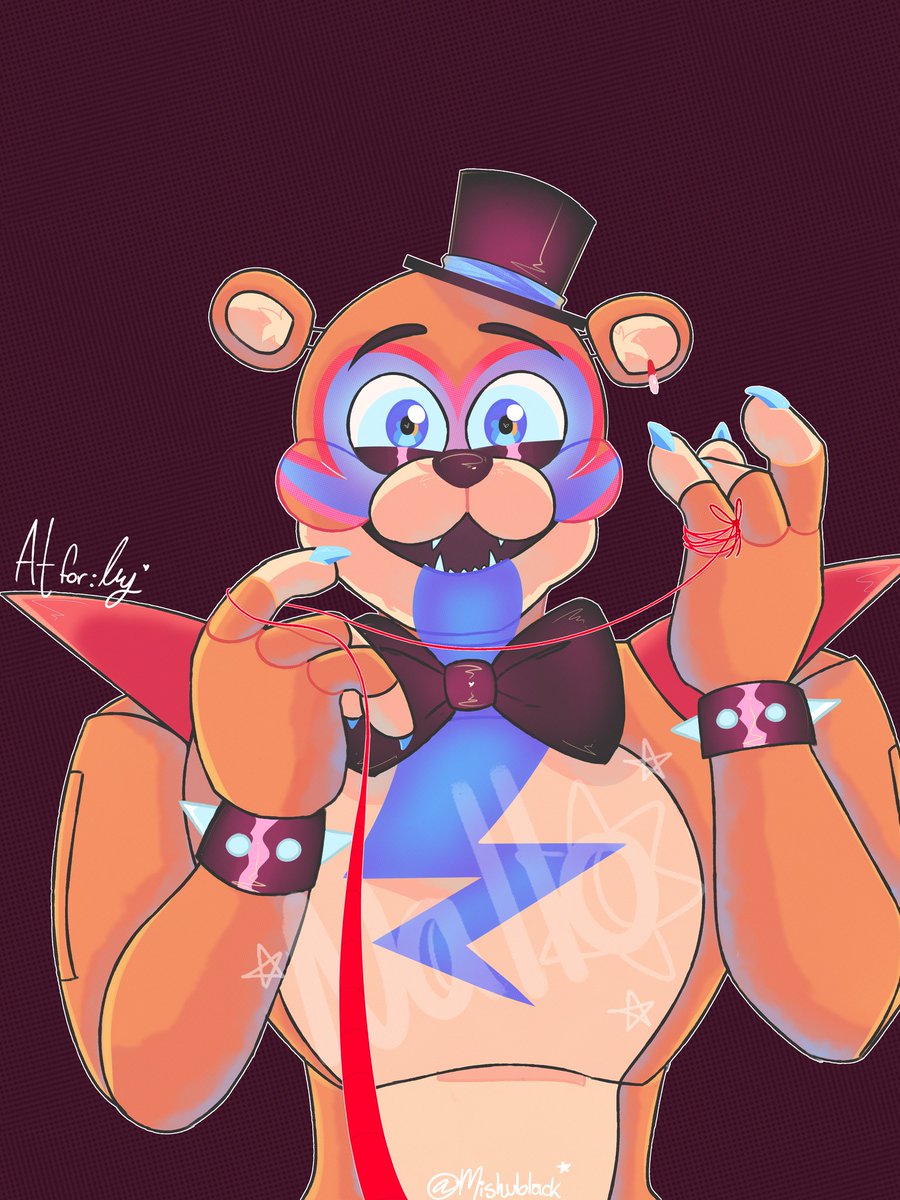Mishublack's tweet photo. I did AT with @LuyRent 
Freddy meeting his destined person (Luy)

#freddyfazbear #glamrockfreddy https://t.co/R5W0OkjSuv