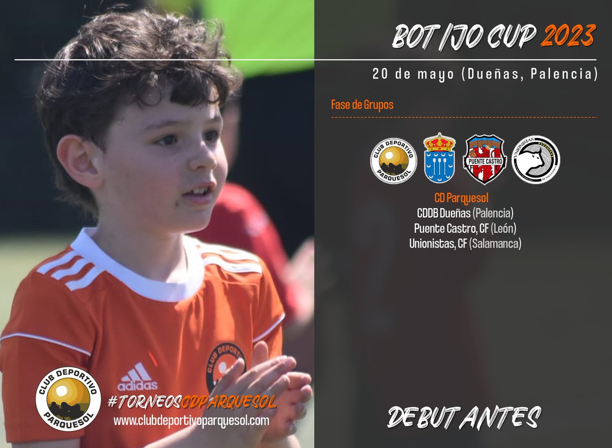 CDParquesol's tweet photo. DEBUTANTES | 🏆🍊⚽️ Torneazo el que disputarán los peques de Alberto Carro. Nos desplazamos hasta Dueñas para disputar el 20 de mayo la Botijo Cup 2023. Nos mediremos a:

👉 C.D.D.B. Dueñas
👉 @PuenteCastroFC
👉 @UnionistasCF

#TorneosCDParquesol #VamosParquesol #FutbolBase https://t.co/GfwHyMTKaS