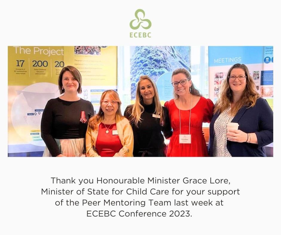 ECEBC1's tweet photo. Minister Grace Lore, Violet Jessen, Sue Irwin, Laura Doan, Michlelle Gilmour
#ecebc2023 @GraceALore @Laura_K_Doan https://t.co/gfqCb9HVFT