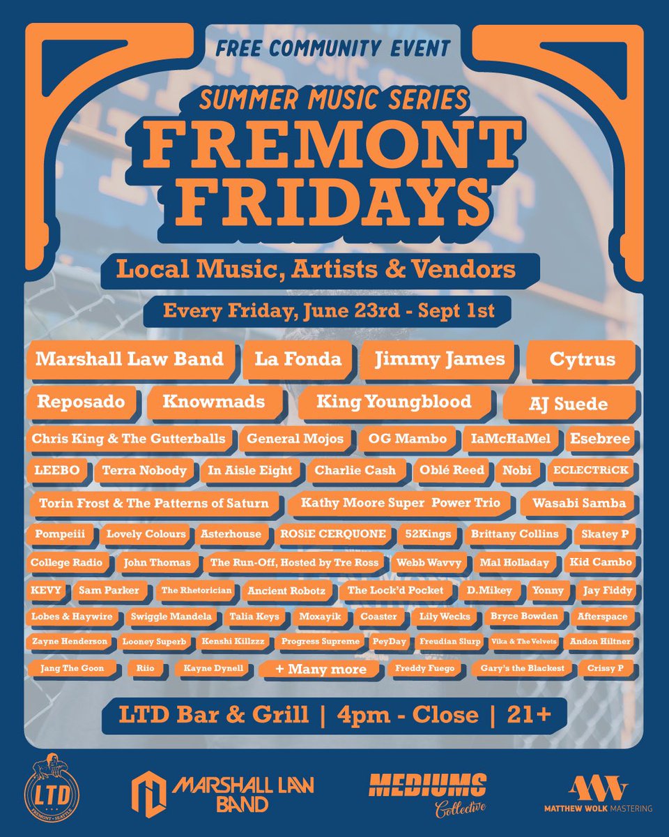Fremont Fridays are back by popular demand!! Every Friday starting June 23rd 🔥🔥🎉🎉🧡💙