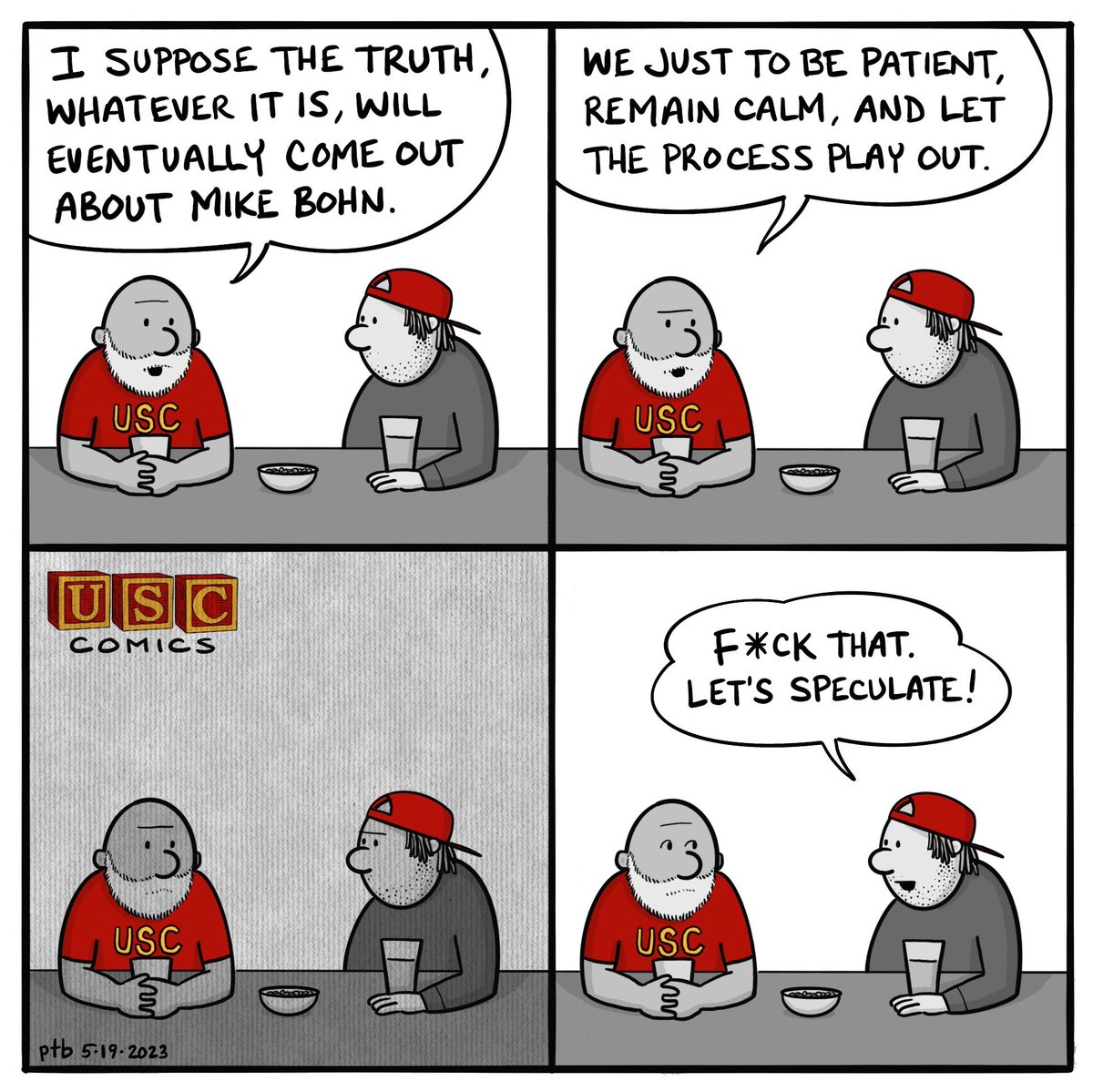 UscComics's tweet photo. Two paths… 😂✌️✌️
#mikebohn #USC #uscfootball #fighton https://t.co/L4RzKkGyXw