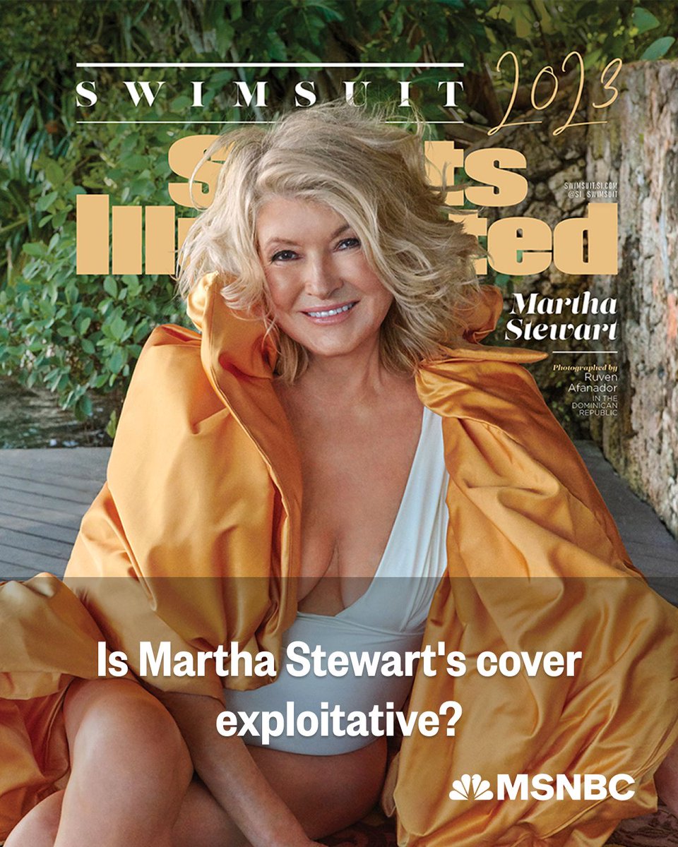 MSNOWNews's tweet photo. Martha Stewart's inclusion as one of this year’s Sports Illustrated cover swimsuit models catapults her into history. 

Still, it is worth considering if her mostly uncovered cover shot is exploitation or empowerment, Michele Weldon writes. https://t.co/nz6AOEHHCx https://t.co/cGIlI02Oky