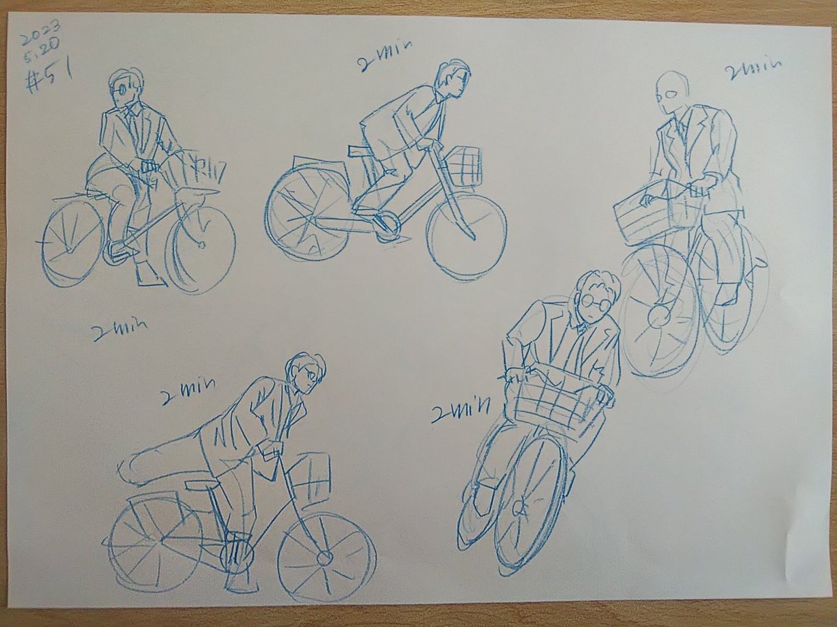 #さとまこクロッキー
#今日のクロッキー

＃51&amp;52
自転車込みで2分⁉️😱💦とパニクったけどできるだけがんばった。 https://t.co/bNa3oys917