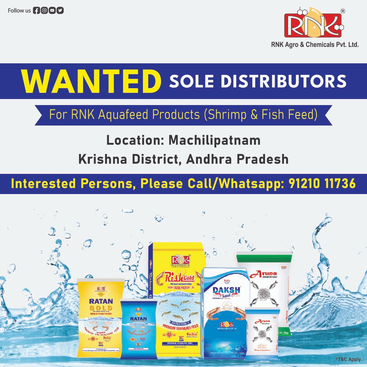 RNKDAKSH's tweet image. 𝐖𝐀𝐍𝐓𝐄𝐃 𝐒𝐎𝐋𝐄 𝐃𝐈𝐒𝐓𝐑𝐈𝐁𝐔𝐓𝐎𝐑𝐒 
For RNK Aquafeed Products (Shrimp &amp;amp; Fish Feed) Location: Machilipatnam
Krishna District, Andhra Pradesh 
Interested Persons, Please Call/Whatsapp: 91210 11736  
#distributor #Soledistributor #Machilipatnam #Krishna #AndhraPradesh