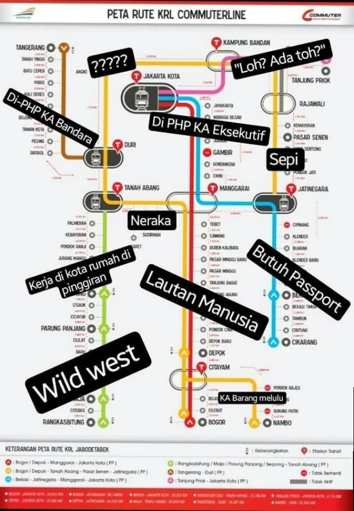 Karena jalur transum yg terbatas tapi yg butuh banyak, akhirnya bikin penumpukan penumpang gak merata.

Orang tinggal di Bogor kerja di Jakarta opsinya cuma 2; lewat tol atau KRL. Tinggal pilih mau stress di jalan atau di gerbong.