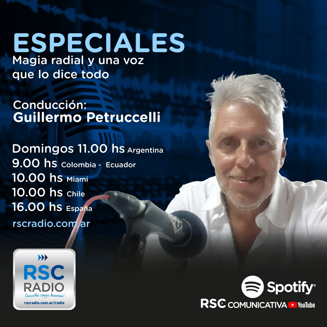 AHORA EN EL AIRE “ESPECIALES” Comenzá el domingo con la voz y el estilo inconfundible de@GuiPetruccelli en 1ª persona, los diarios, entrevistas + @rsccomunicativa y una selección de música para disfrutar aquí: bit.ly/2ZHy9eH    #escuchacosasbuenas