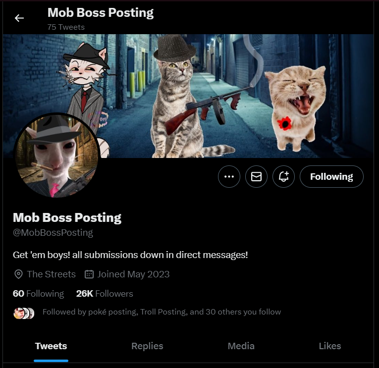 "The Mafia isn't an aesthetic!" Well this account cookeh da spaghetti and makes the rival families sleep with the fishes. <a href="/MobBossPosting/">Mob Boss Posting</a> posts mafia-related shitposts and it clearly stuck. I like a good majority of these.

A+ account. Let's hope I don't get iced. 😅