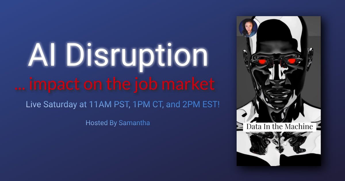 samglover_data's tweet photo. AI Disruption on the job Market‼️ Join the Rebellion on LinkedIn. RSVP/JOIN ➡️➡️➡️ https://t.co/Jn8Oy8x7li
#AI #jobmarket #data #samgloverbigdata #linkedin https://t.co/a4epvoThvv