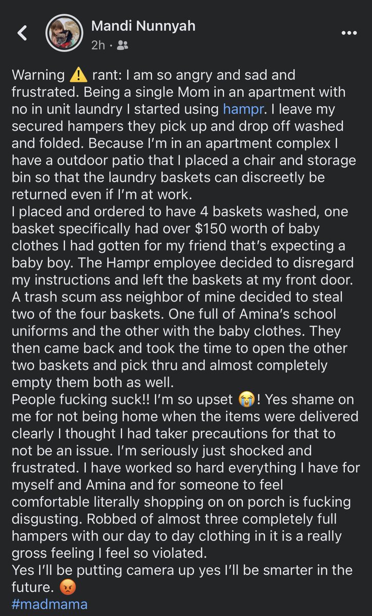 RicEllisCards's tweet photo. My poor sister. Really disappointed with this #Hampr laundry service.
Hoping they take care of her. That’s a big hit for a single mom struggling to make it to take. If anyone seems their handle let me know, I can’t seem to find them on here. https://t.co/WaPgtcS0hg