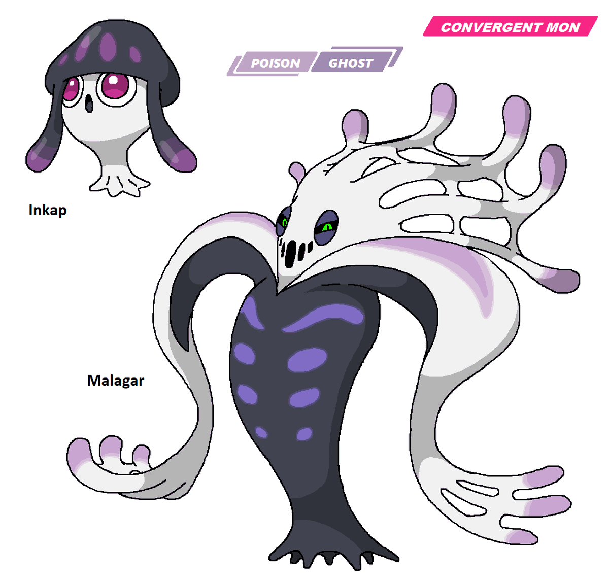 A couple more single letter change mons while it's still #fakemonfriday 
Based on the Hidebehind and inky cap/veil mushrooms #pokemon #fakemon