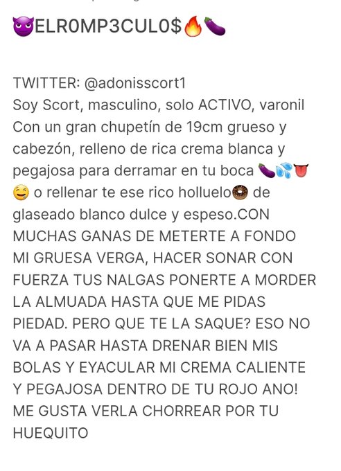 🔥Estas en Lima Per&uacute;,  te gusta la verga? 😈🍆🍑 clic en el enlace:https://t.co/9W1QteYthh    #Scort #latinboys<a href="/tag/latinboys"class="tags"><span>#latinboys</span></a><a href="/tag/pornogay"class="tags"><span>#pornogay</span></a><a href="/tag/scort"class="tags"><span>#scort</span></a><a href="/tag/vergon"class="tags"><span>#vergon</span></a><a href="/tag/sexgay"class="tags"><span>#sexgay</span></a>