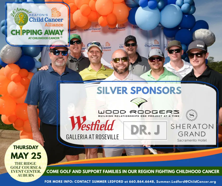 KeatonsCCA's tweet photo. Thank you Wood Rodgers, Inc., Westfield Galleria at Roseville, Sheraton Grand Sacramento &amp; Dr. J for your "Silver" Sponsorship of Keaton's 26th Annual "Chipping Away At Childhood Cancer" Golf Tournament.

#Keatons | #ChildCancerSupport | #childcancer https://t.co/A2UeFj3itI