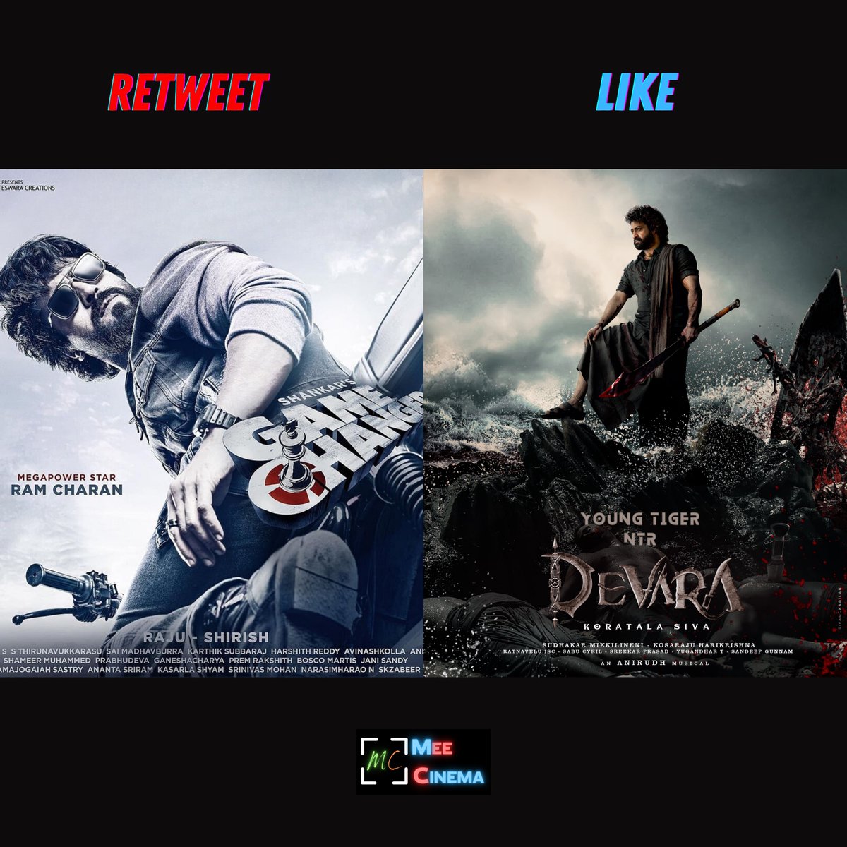 Mee_Cinema's tweet photo. #RamCharan #GameChanger #RC16 
#NTR #Devara #NTR31 

Which Super 🌟 has The Largest Fan Base ⚡️in India 🤔

Ram Charan🔥                                NTR 🌊
          🔁                                                 🖤 https://t.co/BcNxAIBMp1