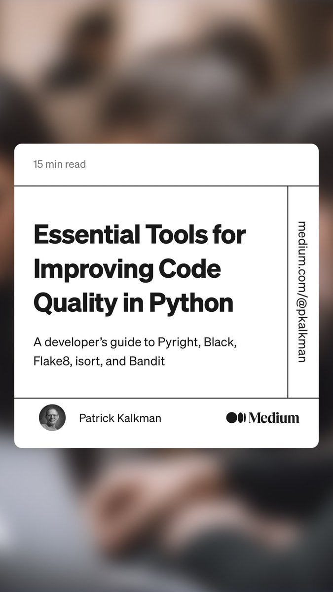 ambati's tweet photo. “Essential Tools for Improving Code Quality in Python” by Patrick Kalkman
https://t.co/WQzcYPLLzd https://t.co/lMIkOND7ew