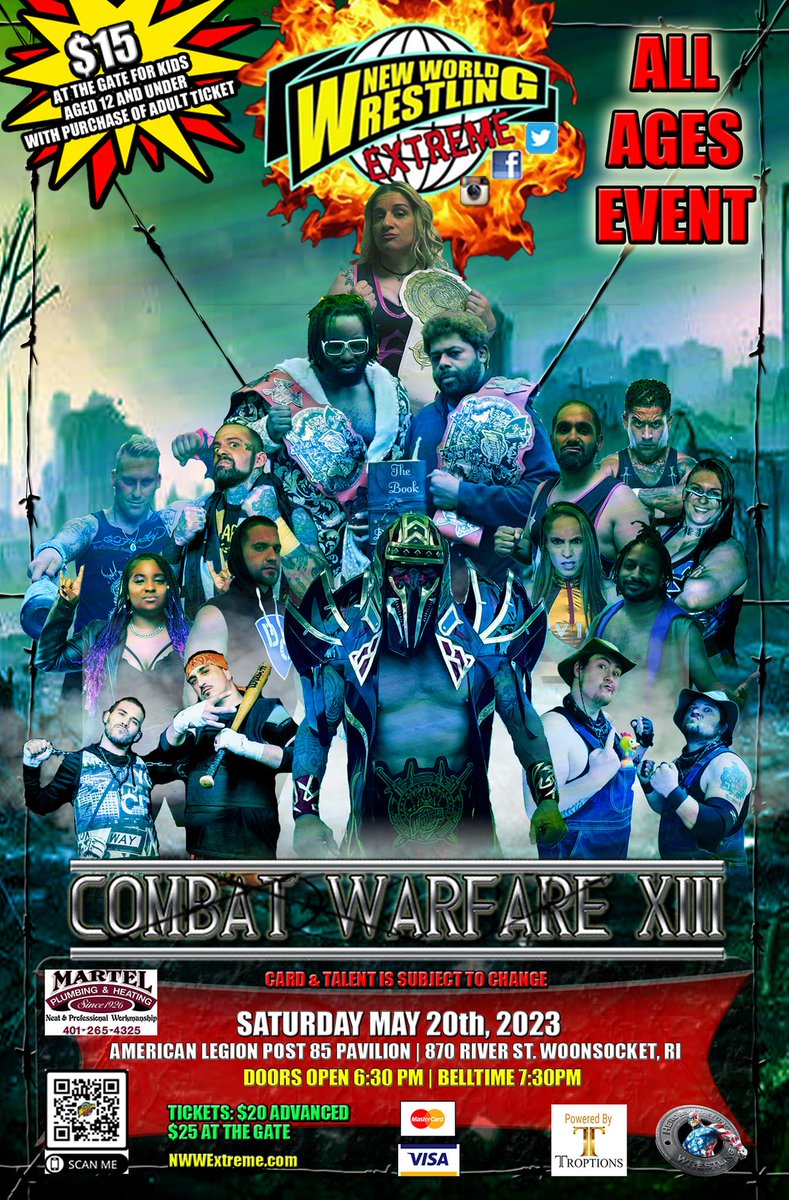 PowerhouseAriel's tweet photo. Tomorrow, May 20th, New World Wrestling-Extreme.
@PowerhouseAriel vs @NakomaTala in singles action at Combat Warfare XIII!
Don't miss the action in Woonsocket, RI at the American Legion Post 85 Pavillion. Doors open 6:30pm, Bell time 7:30pm.
#PortuguesePowerhouseAriel #NWWE https://t.co/sQAnEZ9TFr