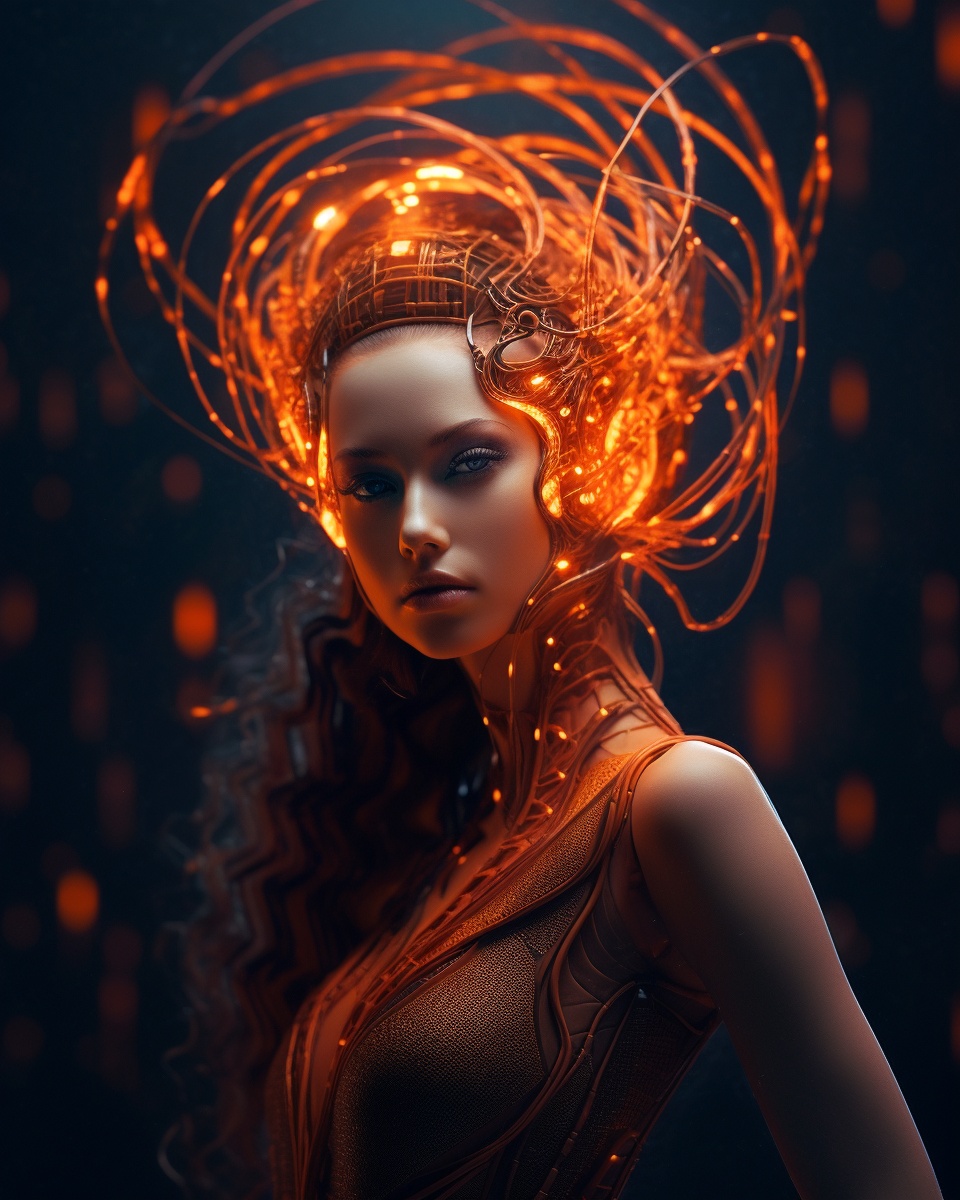 cesar20984's tweet image. Captivating half-cyborg woman gracefully stands against a moody backdrop, showcasing seamless fusion of human and machine. #midjourney #AIArtworks #cyberfusion #beauty 📸🤖. 
👉 #Prompt in Alt.