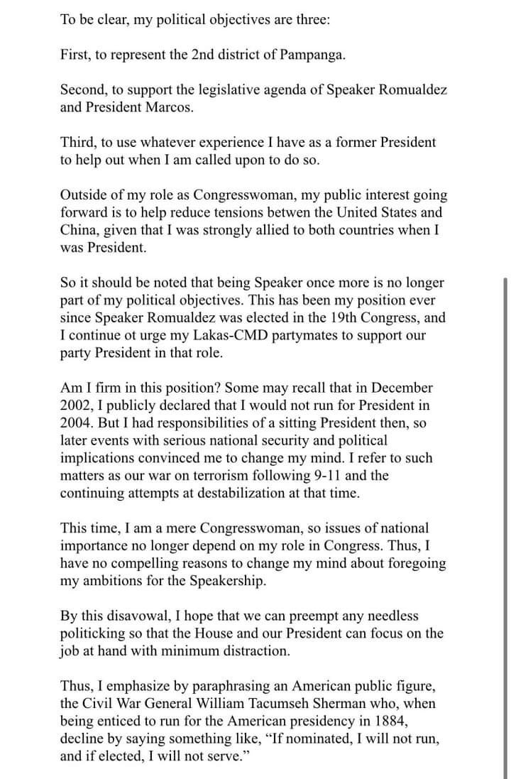 I have shared VP Inday’s statement re. her resignation from Lakas. 👍

Now sharing GMA’s statement.

Straightforward, even the spin doctors will have sleepless nights finding any hole. 😂 🤣

In summary- GMA also reiterates his continued support for PBBM. ❤️🇵🇭💚 

#Uniteam 👏👏