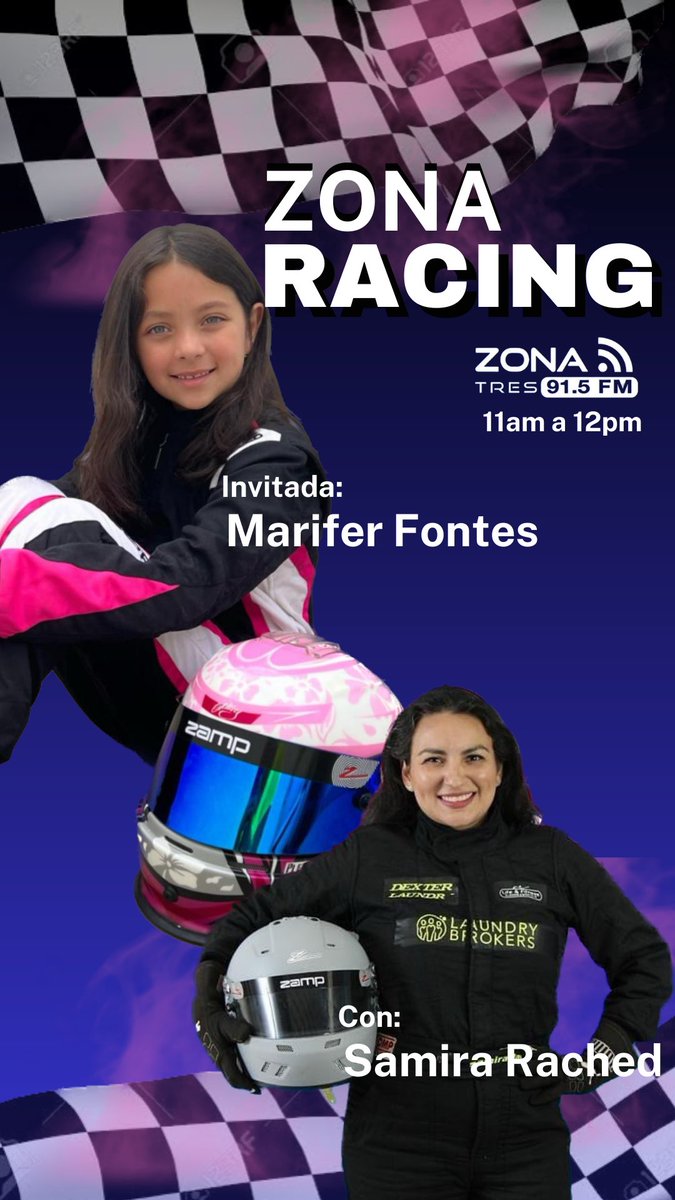 SamiraRached's tweet image. Mañana es Sábado de #ZonaRacing No se pierdan la entrevista a nuestra invitada, Marifer Fontes, piloto Chihuahuense de tan solo 8 años de edad. 
La cita es a las 11 por el 91.5FM de @zona3noticias 
O en el enlace 👉🏽 emisoras.com.mx/zona3-guadalaj…