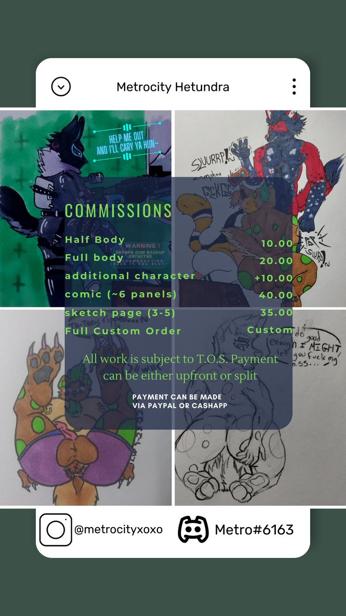 MetrocityXOXO's tweet photo. 💚Commission info and TOS💚

Roleplay Info will be added below Incase you wanna get to know the yeen a lil more~ https://t.co/ayQoqQhV16