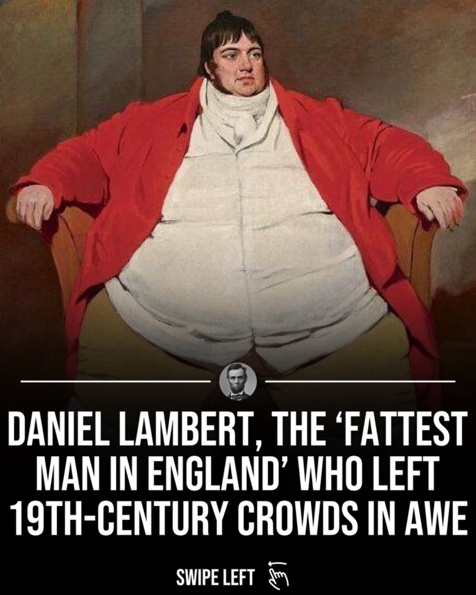 upbeatmonday's tweet photo. This is a portrait of Daniel Lambert who was at one point considered to be the heaviest person in human history. At the age of 18, Lambert began working as a prison guard and was much respected for his ability to befriend and help rehabilitate many of th… https://t.co/WgSS0QoMhl