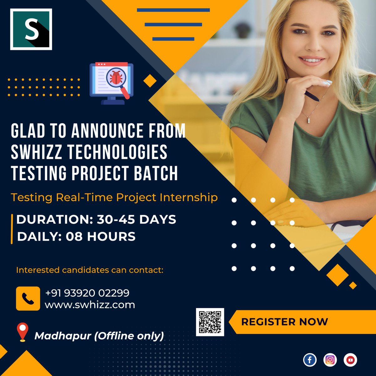 Swhizzofficial's tweet image. #Swhizz is the best testing training and placement #institute in Hyderabad. 

Mode of training: -
Online/Offline, With 100% Placement Assistance.
For more details: -
Register Here: swhizz.com/register-now/
Contact/What’s App: 9392002299 || 9059002244
#testing_Training