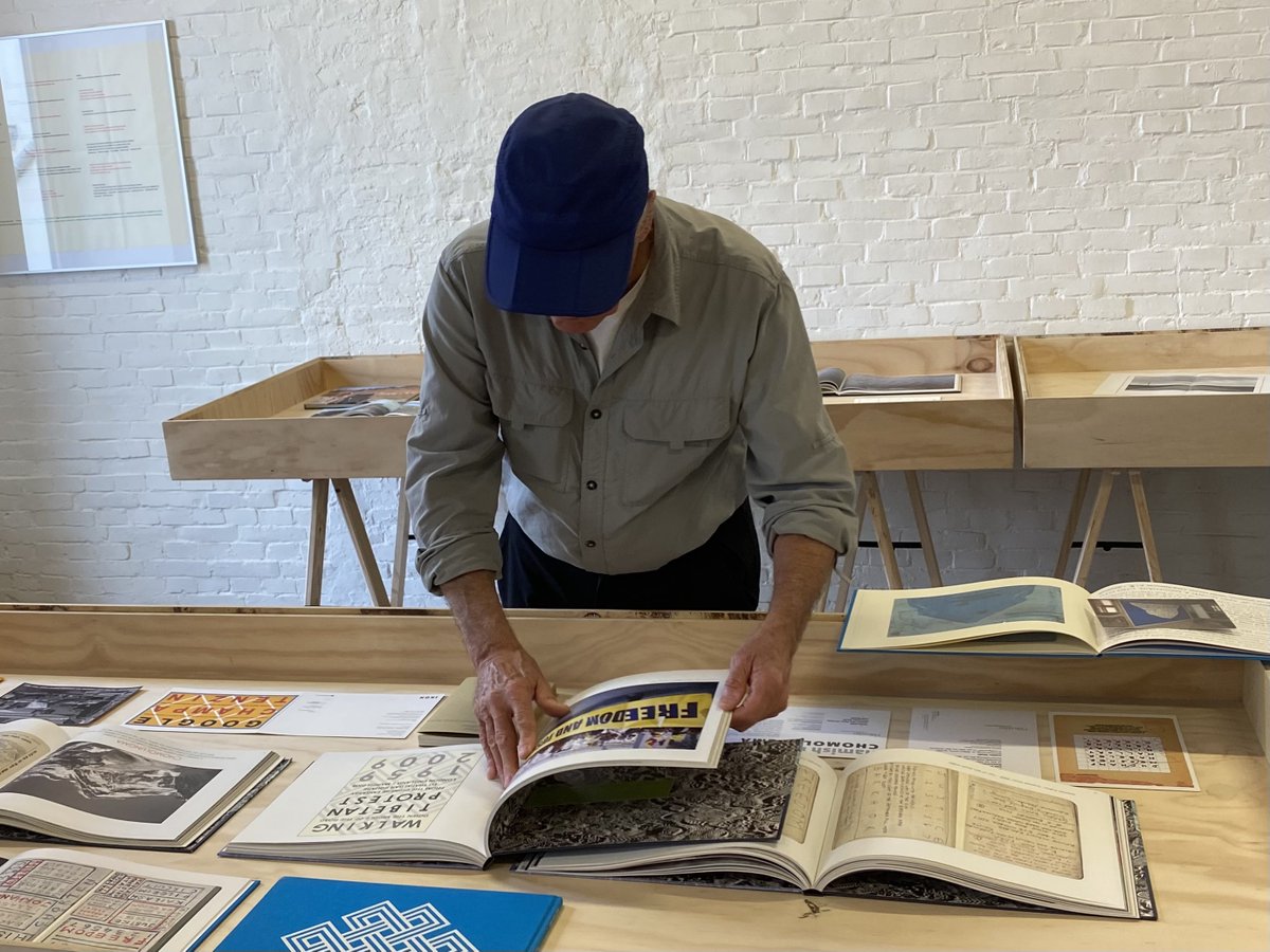 Hamish Fulton grouping and regrouping his books and cards for the exhibition which opens today in Groningen. If you happen to be around in the north of Holland, there will be a public walk in the centre of town led by Fulton too.
