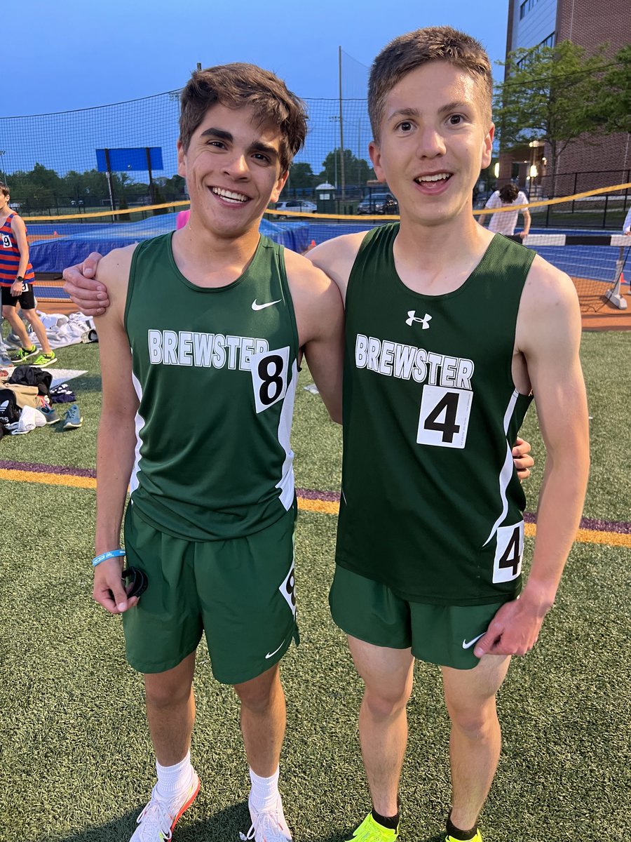 JoeScelia's tweet photo. Solid new personal bests in the mile for Brewster freshmen Harrison Dakin and Matt Van Buskirk at tonight’s Danbury Dream Invite.  Van Buskirk full mile 4:56.45 (4:54.73 for 1600 meters), Dakin full mile 4:58.54 (4:56.81 for 1600 meters).  Great job boys! https://t.co/7dE00Bam6W