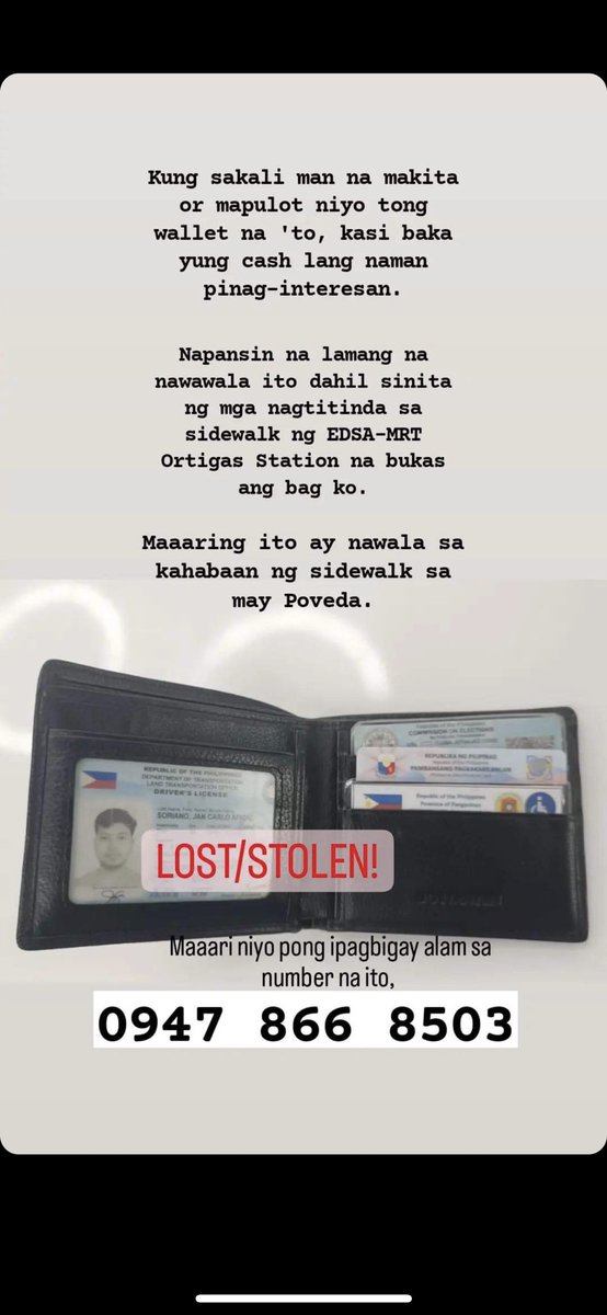rosasMD's tweet photo. Hi! Please help us find this wallet, please. If anyone has seen it, DM me or contact the number posted below. Thank you!!!! https://t.co/0evaUhDsqN