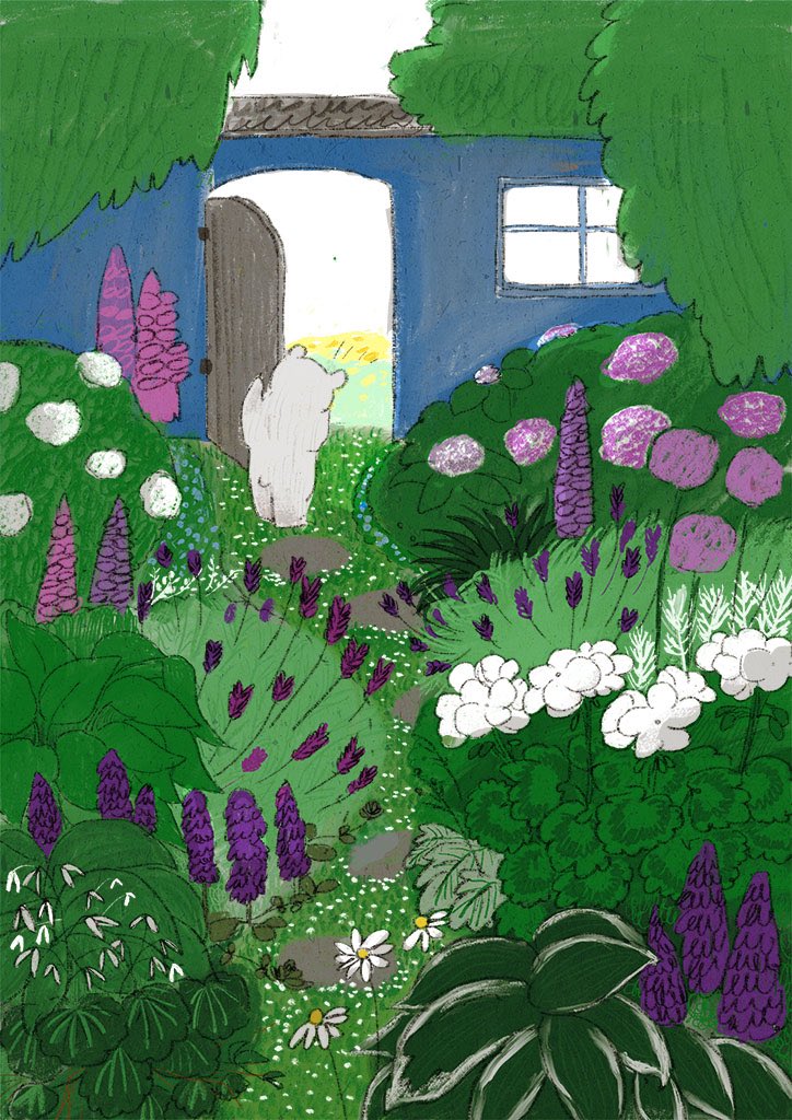 「紫陽花 #あなたの紫陽花見せてください」|ももろ　4／20発売絵本「パンダのパクパクきせつのごはん」のイラスト