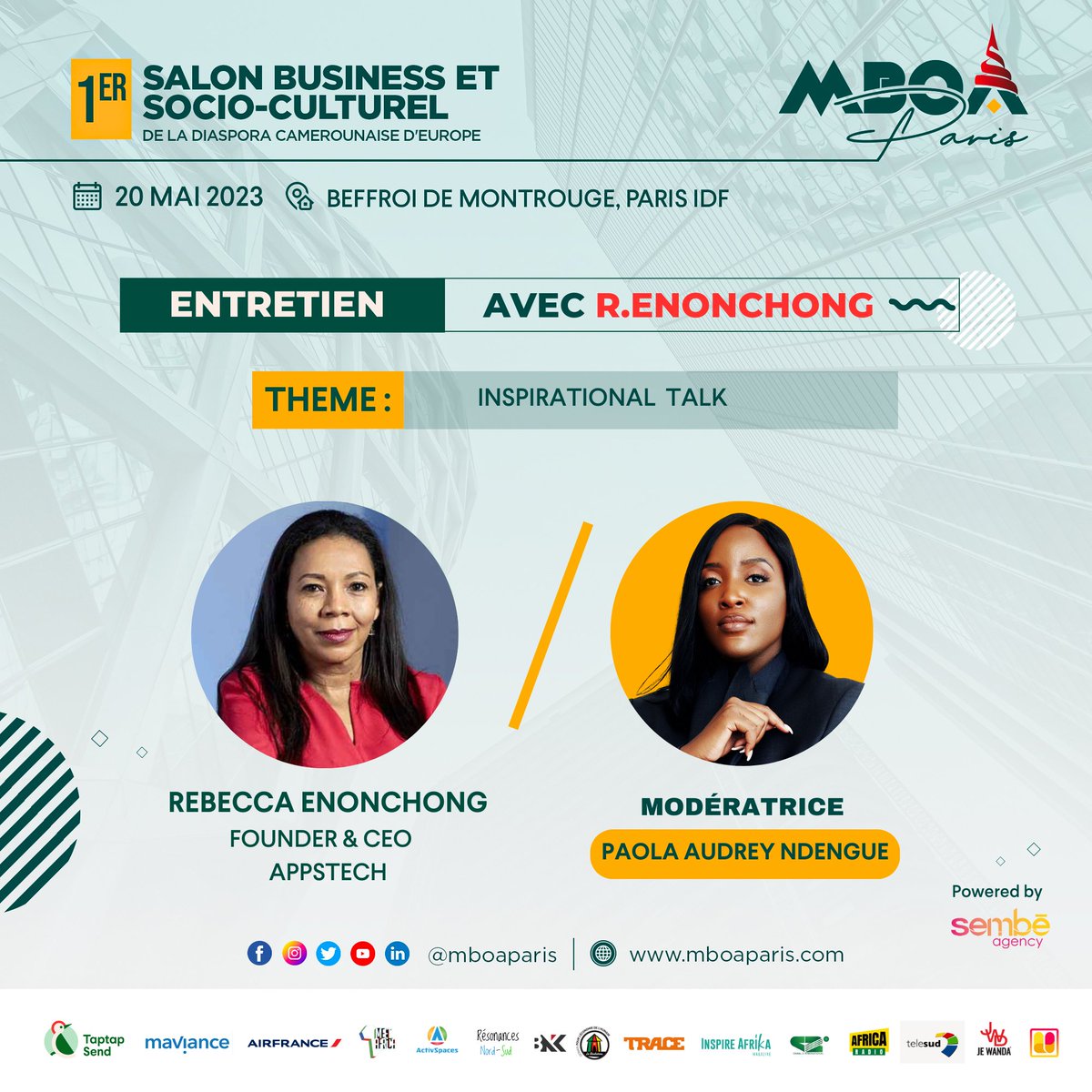 MboaParis's tweet image. #mboaparis2023
@africatechie dans un talk exclusif avec @PaolaAudrey ce samedi 20 mai 2023 à Montrouge, IDF.
#entrepreneuriat #empowermentfeminin