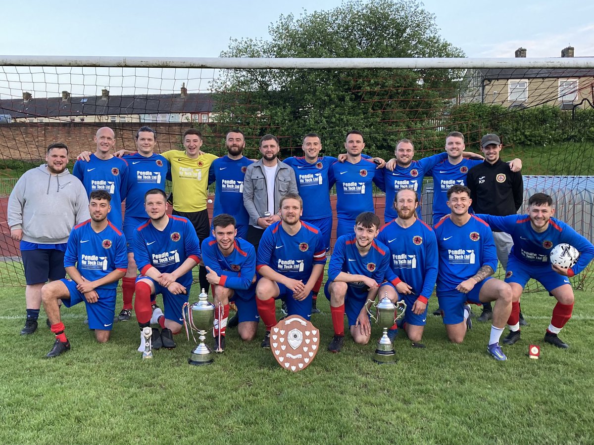 PendleSunday's tweet photo. A Jake Hart hat trick ensured Pendle Blues inflicted revenge over rivals North Valley Rangers in the Peter Shaw Final. The game finished 4-1 and Peter Shaw was in attendance to present his trophy as well as the League Winners Trophy. MOM was Max Foxcroft. https://t.co/R98ohDAYwR