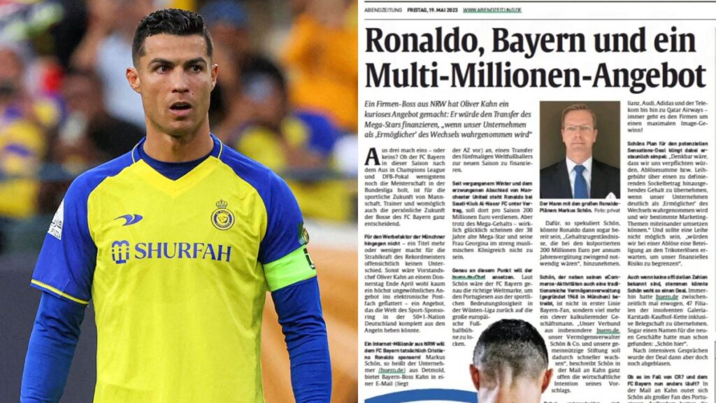 BlueboyCR7's tweet photo. “Sería concebible que nos comprometiéramos a pagar la tarifa de  transferencia o la tarifa de alquiler por un monto básico por definir, si  nuestra empresa se percibe claramente como facilitadora de una parte de la propuesta por Cristiano Ronaldo al Bayern Múnich"

Markus Schön https://t.co/WpF8h1GKDl