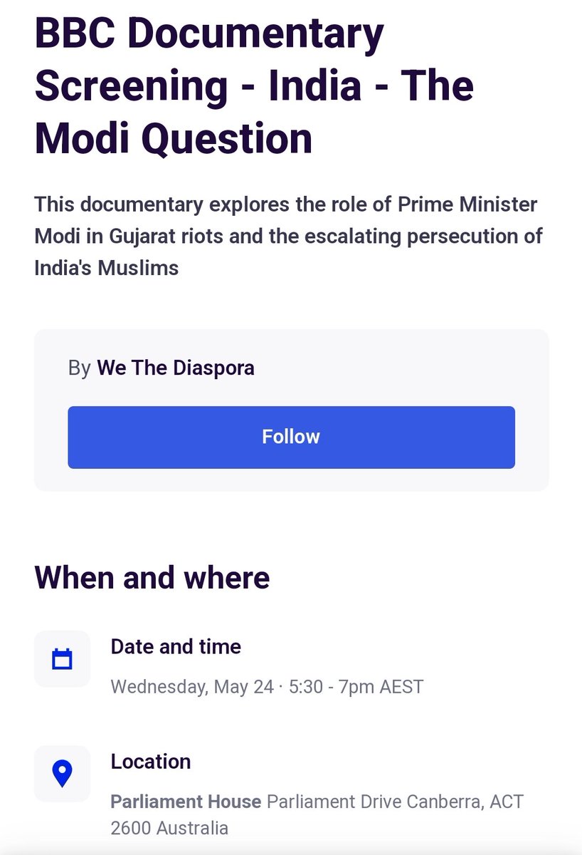 sachin181273's tweet photo. #BBCDocumentary
#TheModiQuestion All Andhbhakts, please note, a documentary tht Modi banned in India, is being screened in Australian Parliament & Modi plans to visit Oz 😀 All the best.
@ShefVaidya @amitmalviya @rahulkanwal @smritiirani Ye kya ho raha hai #Vishwaguru ke saath? https://t.co/vFqnERa5pL
