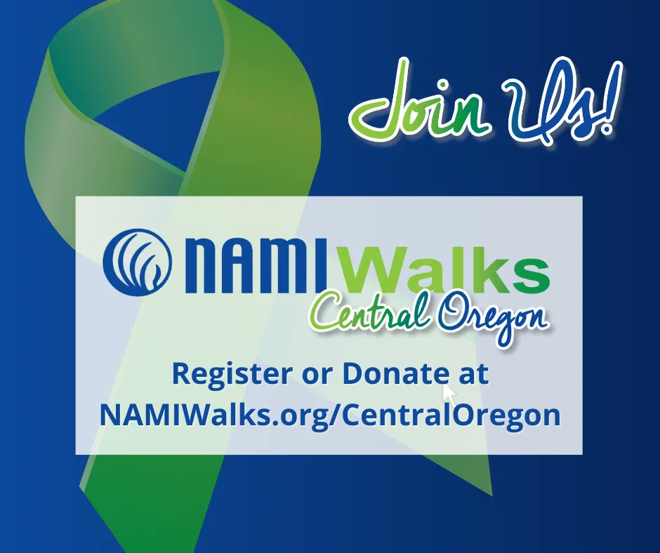 Join us! Walk for Mental Health!
NAMIWalks.org/CentralOregon 
Saturday, May 20, 9-11 AM
American Legion Community Park
850 SW Rimrock Way, Redmond, OR 97756
#NAMIWalks #Together4MH