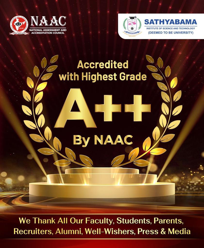 SathyabamaSIST's tweet photo. We are delighted to share that SATHYABAMA is accredited with A++ Grade by NAAC.
https://t.co/5OwWX2rooc
#sist #sathyabama #HighestGrade #naac https://t.co/B9R8hpLf69
