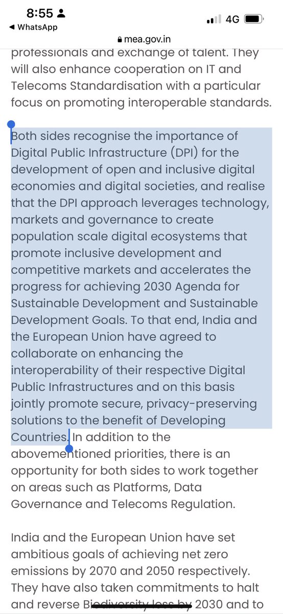kamyachandra's tweet image. Lovely to see the EU &amp;amp; India joint statement committing to interoperability of their respective digital public infra! Hoping to see cross border opportunities emerge soon 🙌

Fantastic work @vestager @VDombrovskis @DrSJaishankar @PiyushGoyal @Rajeev_GoI