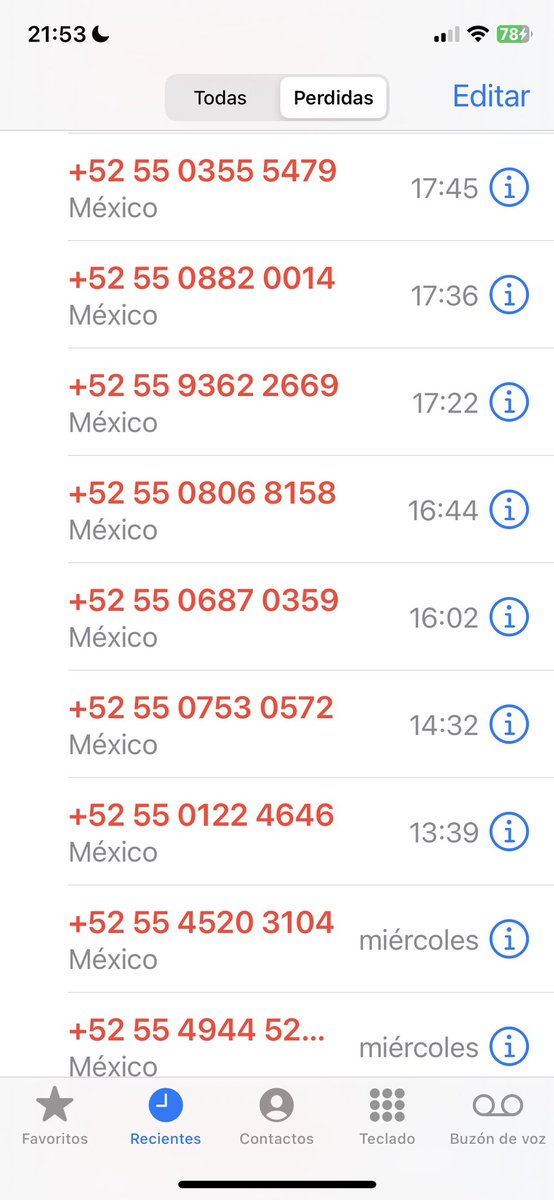 ENRIQUENAU2017's tweet photo. Son una muestra de las llamadas perdidas que tengo de todos los números de Telcel, me están ACOSANDO @AtencionProfeco @CondusefMX @Telcel @arturoelias @policiaciber https://t.co/L6AxSvCE5u