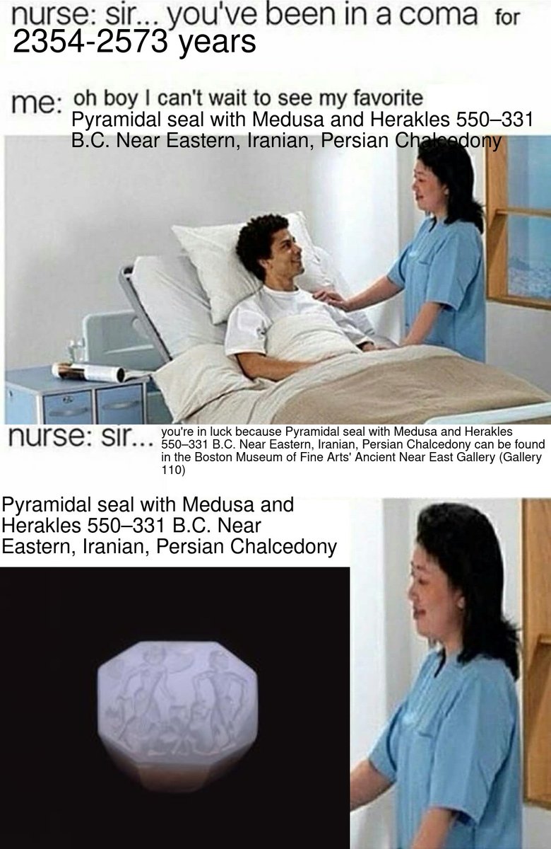 Pyramidal seal with Medusa and Herakles 550–331 B.C. Near Eastern, Iranian, Persian Chalcedony