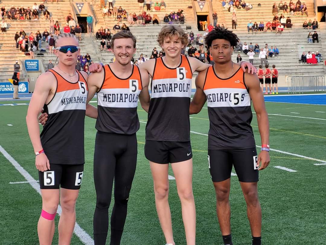 Day 2...Cole Lipper finished 14th in the discus, 4 x 4 (Rosas, Arnold, Schmidgall, Isley) qualified 3rd for Finals.  DMED (Lipper, Schmidgall, Arnold, Rosas)....STATE CHAMPS. <a href="/Anthony_Isley05/">Anthony</a> <a href="/LoganRosas5/">Logan Rosas</a> <a href="/ColeLipper/">Cole Lipper</a> <a href="/shufflen85/">Dave Pierson</a>